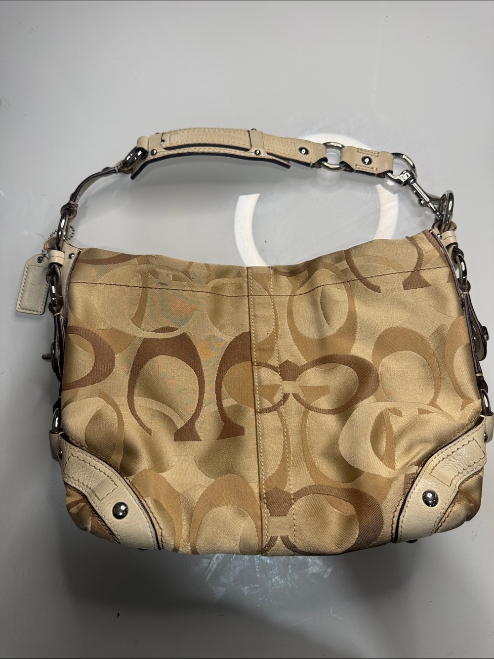 Coach Carly Small Signature Canvas Hobo in Beige and Brown